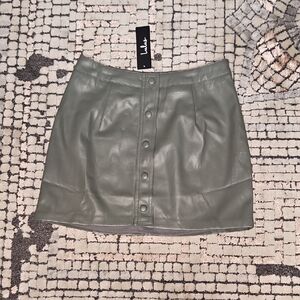 Lulus Most Fab Sage Green Vegan Leather Mini Skirt NWT